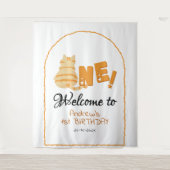 Cute Fat Orange Cat 1st Birthday Backdrop Wandkleed (Voorkant)