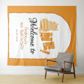 Cute Fat Orange Cat 1st Birthday Backdrop Wandkleed (In Situ (horizontaal))
