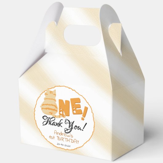 Cute Fat Orange Cat 1st Birthday Bedankdoosjes (Voorkant)