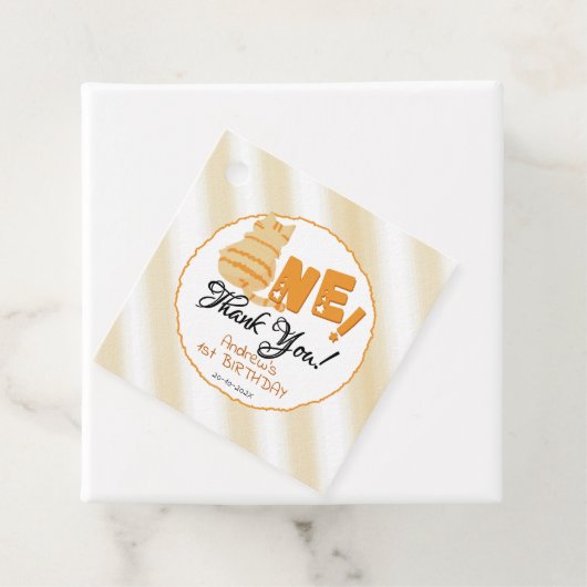 Cute Fat Orange Cat 1st Birthday Bedankjes Labels (In situ)