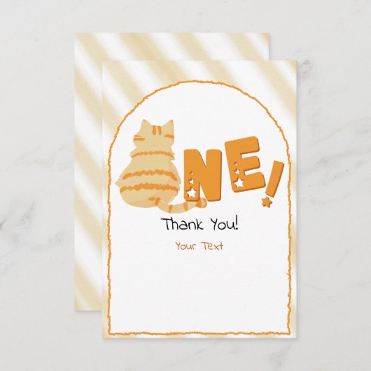Cute Fat Orange Cat 1st Birthday Bedankkaart (Voorkant / Achterkant)