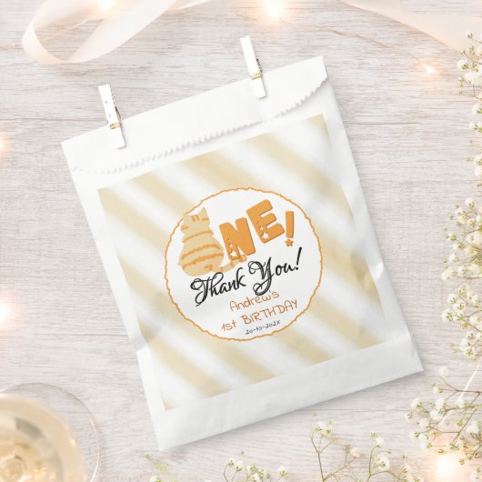 Cute Fat Orange Cat 1st Birthday Bedankzakje (Geknipt)