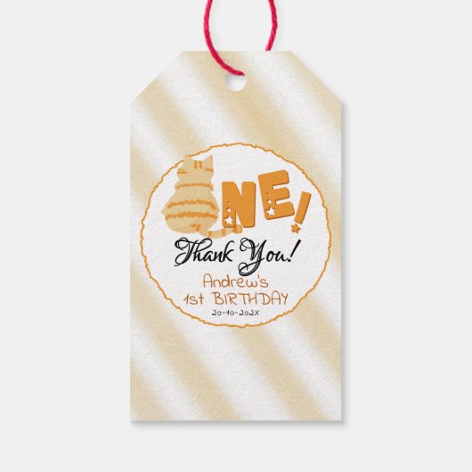 Cute Fat Orange Cat 1st Birthday Cadeaulabel (Achterkant)