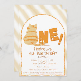 Cute Fat Orange Cat 1st Birthday Kaart