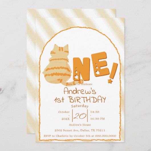 Cute Fat Orange Cat 1st Birthday Kaart (Voorkant / Achterkant)