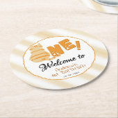 Cute Fat Orange Cat 1st Birthday Ronde Kartonnen Onderzetter (Gebogen)