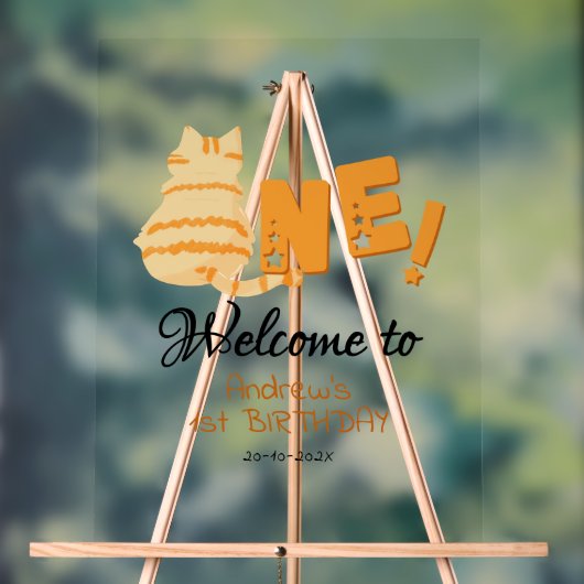 Cute Fat Orange Cat 1st Birthday Welcome Acryl Bord (Neutraal)