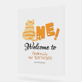Cute Fat Orange Cat 1st Birthday Welcome Acryl Bord (Hoek)