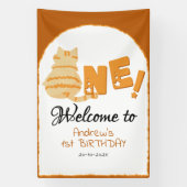 Cute Fat Orange Cat 1st Birthday Welcome Spandoek (Verticaal)