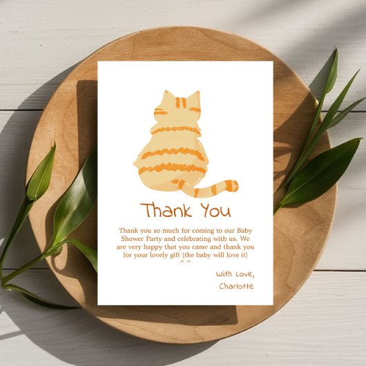 Cute Fat Orange Cat Baby Shower Bedankkaart