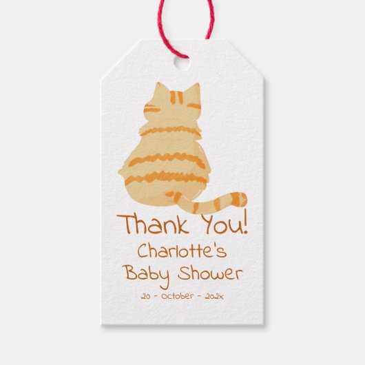 Cute Fat Orange Cat Baby Shower Cadeaulabel (Voorkant)