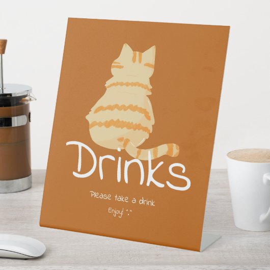Cute Fat Orange Cat Baby Shower Drinks Reclamebord Met Voetstuk (Insitu)