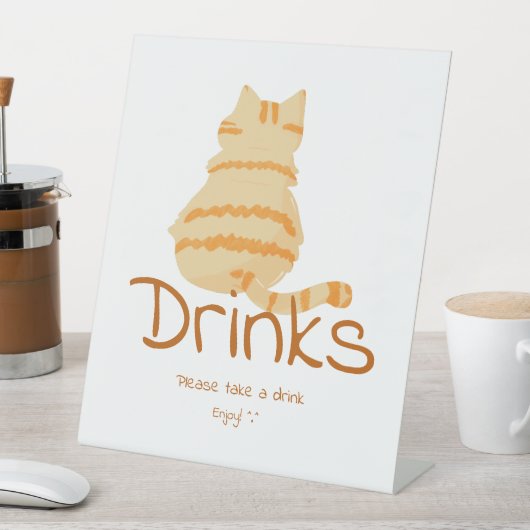 Cute Fat Orange Cat Baby Shower Drinks Reclamebord Met Voetstuk (Insitu)