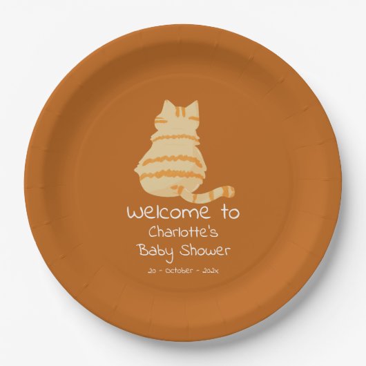Cute Fat Orange Cat Baby Shower Papieren Bordje (Voorkant)