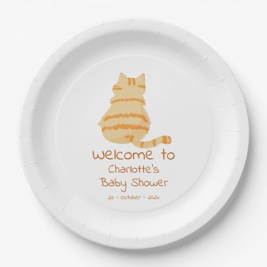 Cute Fat Orange Cat Baby Shower Papieren Bordje (Voorkant)