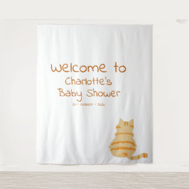 Cute Fat Orange Cat Baby Shower Photo Backdrop Wandkleed