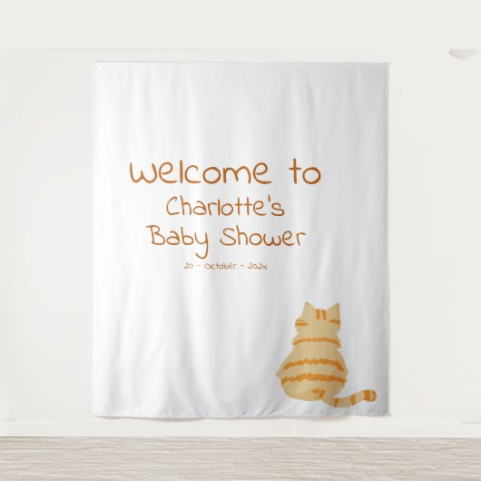 Cute Fat Orange Cat Baby Shower Photo Backdrop Wandkleed (Voorkant)