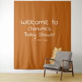 Cute Fat Orange Cat Baby Shower Photo Backdrop Wandkleed (In situ)