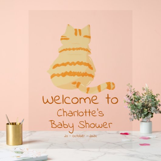 Cute Fat Orange Cat Baby Shower Welcome Acryl Bord (Huwelijk)
