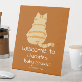 Cute Fat Orange Cat Baby Shower Welcome Reclamebord Met Voetstuk