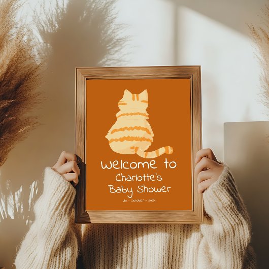 Cute Fat Orange Cat Baby Shower Welcome Sign Poster