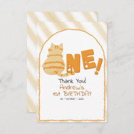 Cute Fat Orange Cat Stripes 1st Birthday Bedankkaart