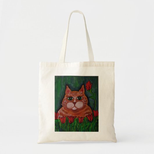Cute Fat Oranje Tabby Cat and bloemen Canvas tas (Voorkant)