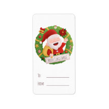 Cute Father Santa Wreate kerstcadeaulabels