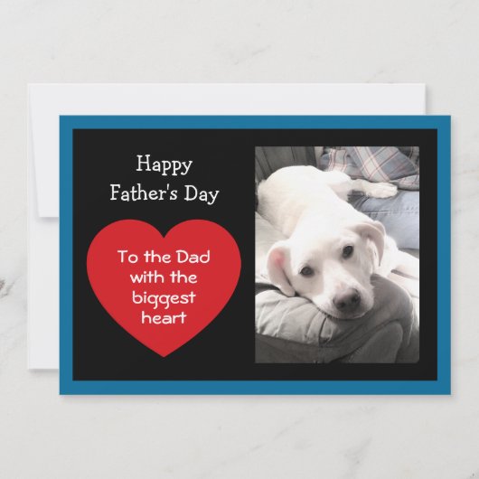 Cute Father's Day Red Message Heart Dog Photo Blue Feestdagenkaart (Voorkant)