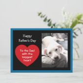 Cute Father's Day Red Message Heart Dog Photo Blue Feestdagenkaart (Staand voorkant)