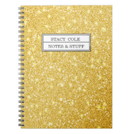 Cute Faux Glitter Gold Custom Name Notitieboek