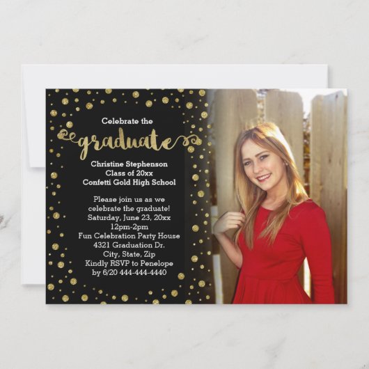 Cute Faux Gold Glitter Confetti Photo Afstuderen Kaart (Voorkant)