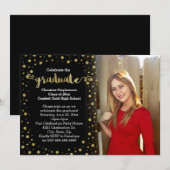 Cute Faux Gold Glitter Confetti Photo Afstuderen Kaart (Voorkant / Achterkant)