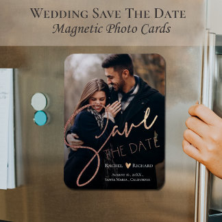 Cute Faux Roos Gold Wedding Photo Save the Date Magneet