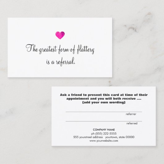 Cute Faux Roze Folie Heart Kaart Klantenreferentie (Voorkant / Achterkant)