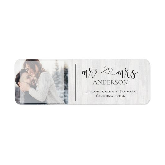 Cute Faux Vellum Mr. en Mrs Black White Foto Etiket (Voorkant)