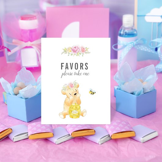 Cute Favors Table Girl Teddy Bear Baby shower Poster