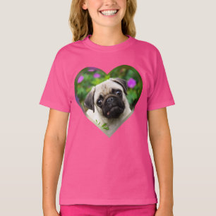 Cute Fawn Colored Pug Puppy Dog Face Photo Heart - T-shirt