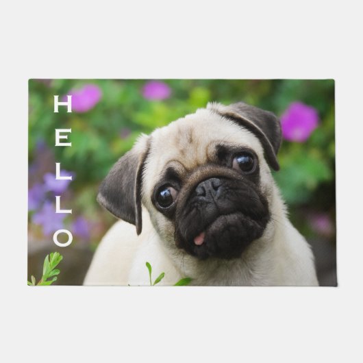 Cute Fawn Colored Pug Puppy, persoonlijk Hallo Deurmat (Voorkant)