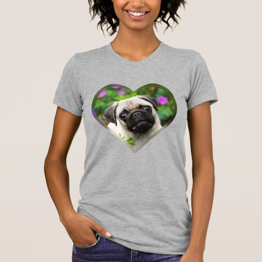Cute Fawn Colour Pug Puppy Dog Face Pet Heart T-shirt (Voorkant)
