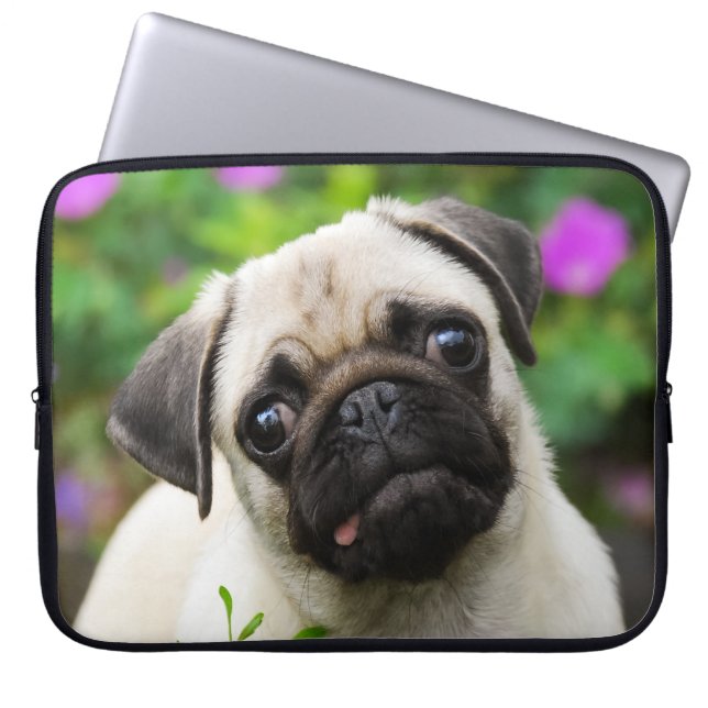 Cute Fawn Colted Pug Puppy Dog Face Pet Foto ___ Laptop Sleeve (Voorkant)