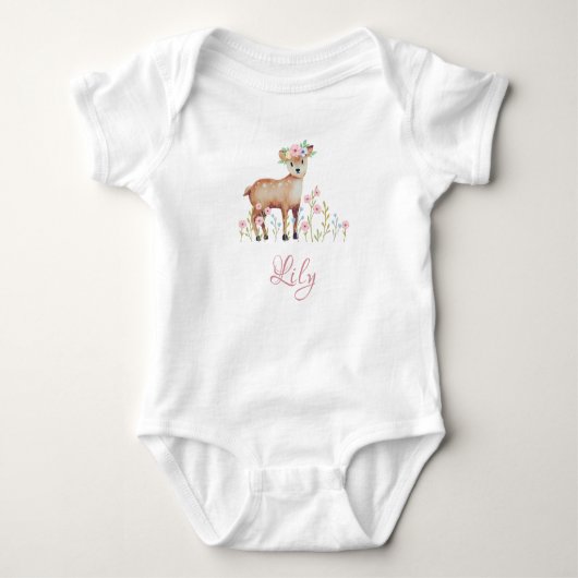 Cute Fawn Personalized Baby Girl Jersey Bodysuit (Voorkant)
