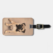 Cute Fawn Pug Dog met Bow Stropdas Bagagelabel (Voorkant horizontaal)