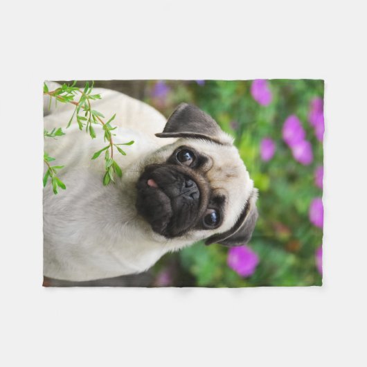 Cute fawn pug puppy fleece deken (Voorkant (Horizontaal))
