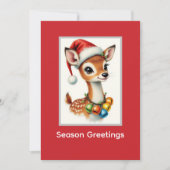 Cute Fawn Rendier Kerstman Hoed  Feestdagenkaart (Voorkant)