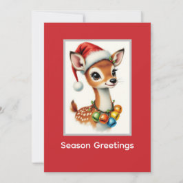 Cute Fawn Rendier Kerstman Hoed  Feestdagenkaart
