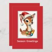 Cute Fawn Rendier Kerstman Hoed  Feestdagenkaart (Voorkant / Achterkant)