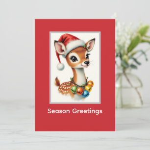 Cute Fawn Rendier Kerstman Hoed  Feestdagenkaart