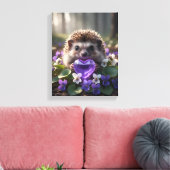 Cute February Hedgehog with Amethyst Heart Canvas Afdruk (Insitu (Woonkamer))