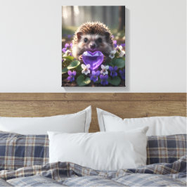 Cute February Hedgehog with Amethyst Heart Canvas Afdruk